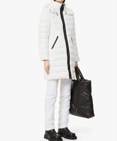 Mackage Farren Stretch Lightweight Down Coat With Removable Hood, White - Image 3