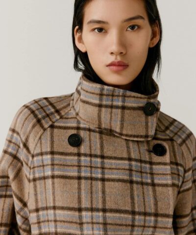 Noralux Womens Wool Plaid Double Sided Belted Coat 20245361 1