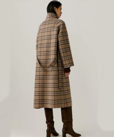 Noralux Womens Wool Plaid Double Sided Belted Coat 20245361 2