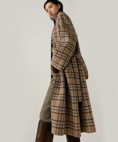 Noralux Womens Wool Plaid Double Sided Belted Coat 20245361 3