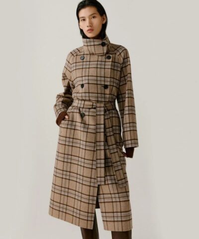 Noralux Womens Wool Plaid Double Sided Belted Coat 20245361 4