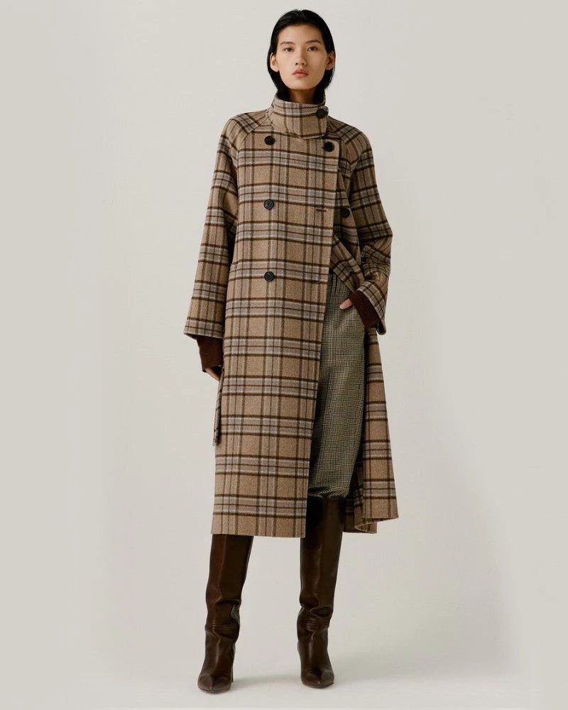 Noralux Women's Wool Plaid Double-Sided Belted Coat-20245361