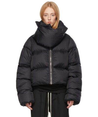Rick Owens Black Down Funnel Neck Jacket-20245666