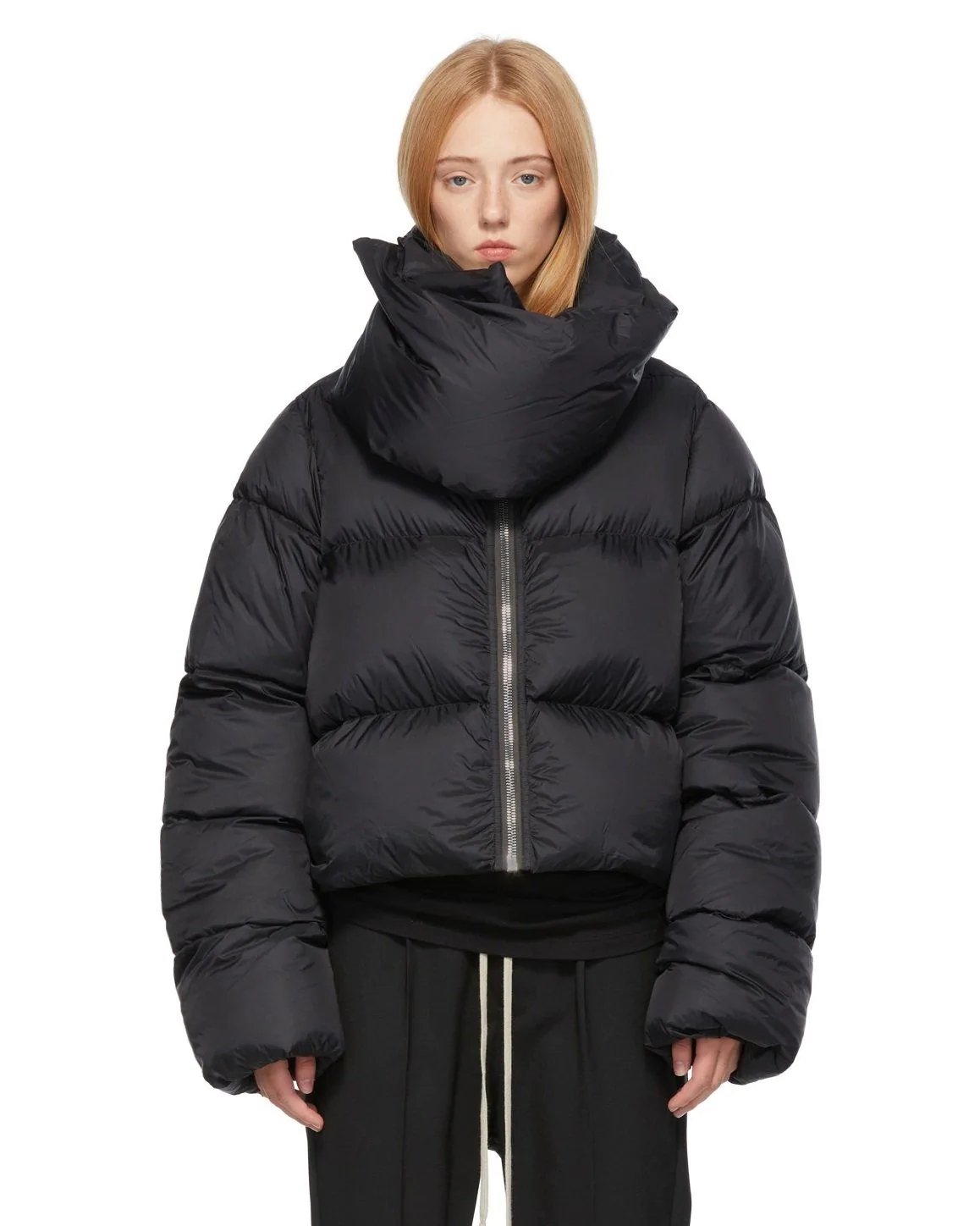 Rick Owens Black Down Funnel Neck Jacket-20245666