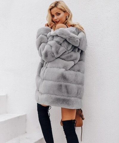 Simplee Hood Faux Fur Coat 20263068 4