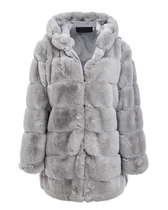 Simplee Hood Faux Fur Coat-20263068