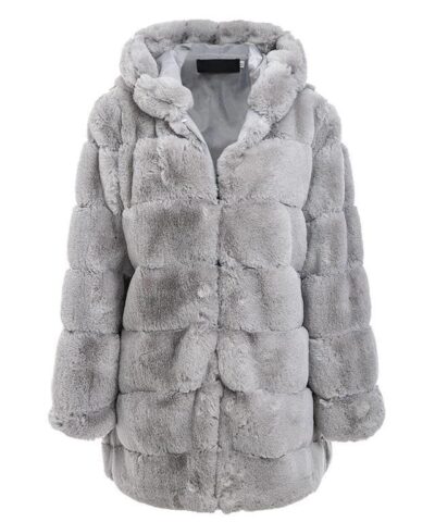Simplee Hood Faux Fur Coat-20263075
