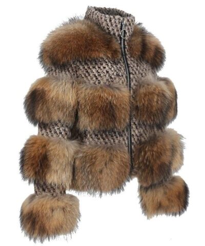 Simplee Limited Edition Natural Raccoon Fur Woolen Coat - Image 3
