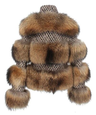 Simplee Limited Edition Natural Raccoon Fur Woolen Coat - Image 4