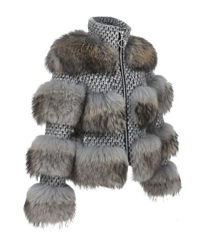 Simplee Limited Edition Natural Raccoon Fur Woolen Coat - Image 6