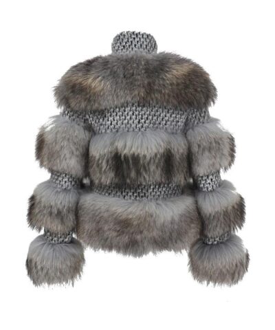 Simplee Limited Edition Natural Raccoon Fur Woolen Coat - Image 7