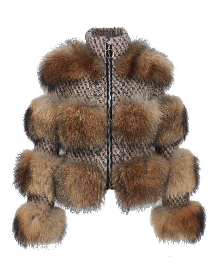 Simplee Limited Edition Natural Raccoon Fur Woolen Coat-20263005