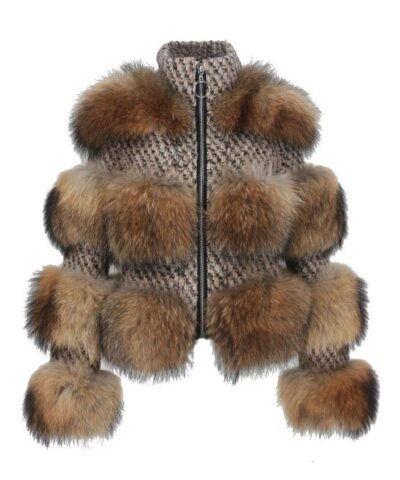 Simplee Limited Edition Natural Raccoon Fur Woolen Coat-20263011