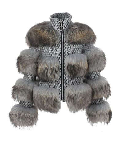 Simplee Limited Edition Natural Raccoon Fur Woolen Coat-20263015