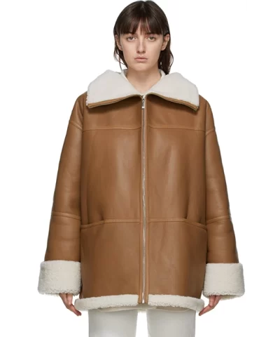 Toteme Signature Shearling Jacket Auburn-20317813