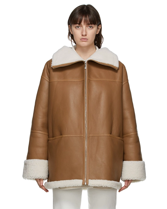 Toteme Signature Shearling Jacket Auburn-20317813