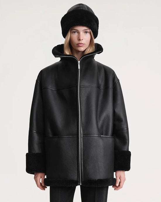 Toteme Signature Shearling Jacket Black-20317801