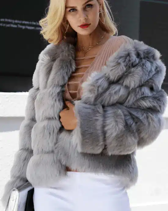 Women's Chevron Faux Fur Jacket-20277627