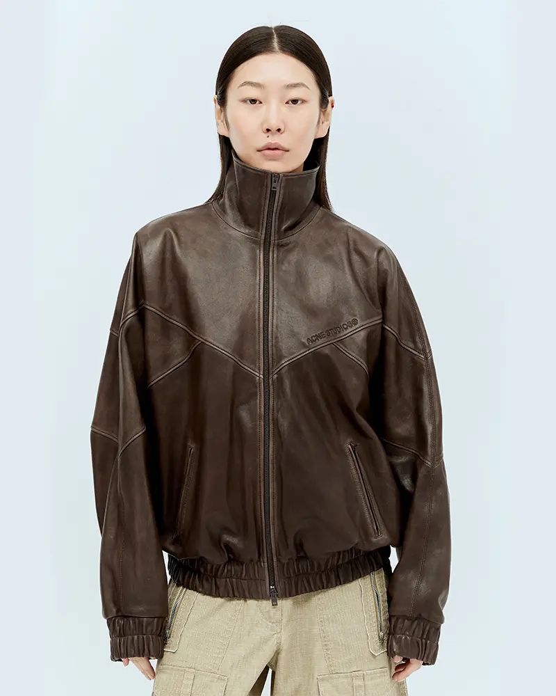 Acne Studios Brown Embossed Logo Leather Jacket