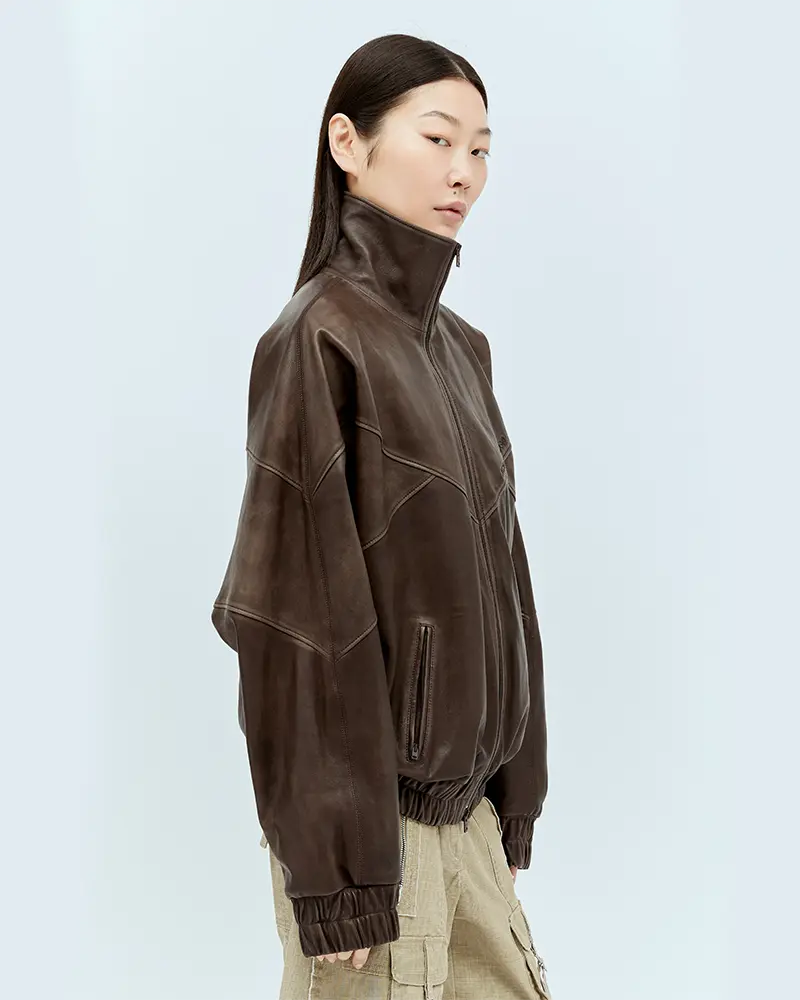 Alternative view of Acne Studios Brown Embossed Logo Leather Jacket