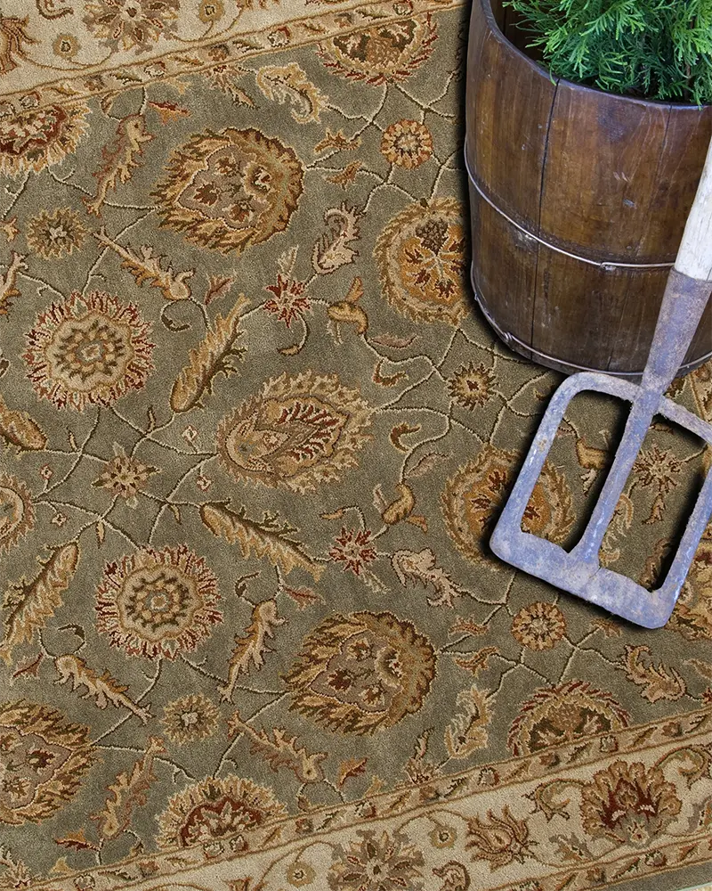 Alternative view of Hand-Tufted Oriental Pattern Wool Green/Ivory Area Rug, "Bombay Gold"