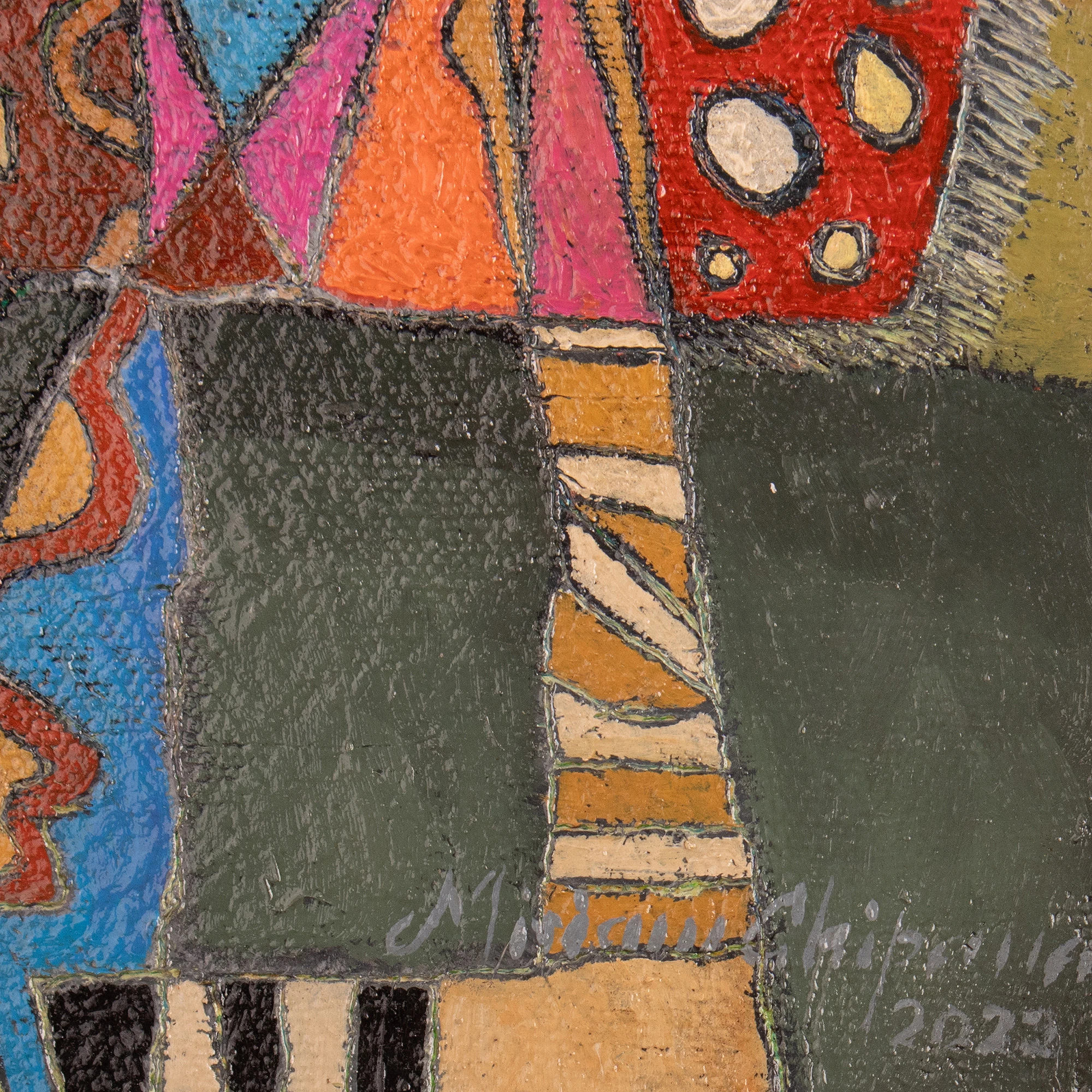 Alternative view of Cubist Abstract Modern Signed Oil Painting from Peru, "Footprints"