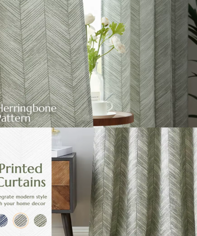 Herringbone Curtains 96"L x 50" W Jacquard Grommet Panels for Living Room & Bedroom - Image 3