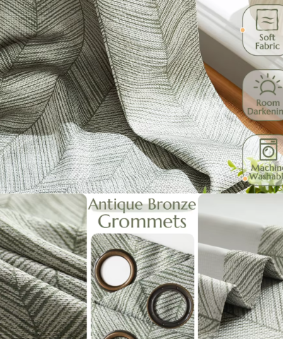 Alternative view of Herringbone Curtains 96"L x 50" W Jacquard Grommet Panels for Living Room & Bedroom