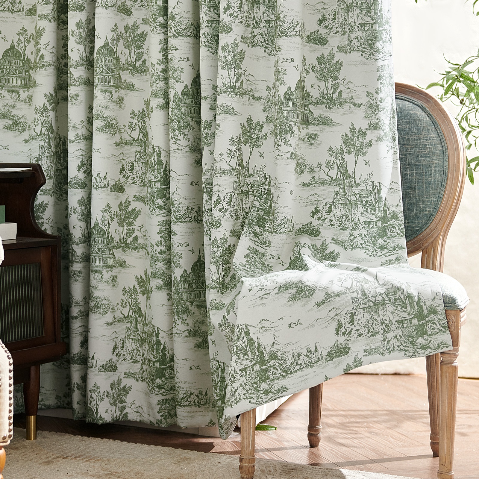 Alternative view of 96"L X 50"W Blackout Toile Curtains, French Printed Light Blocking Drapes for Bedroom
