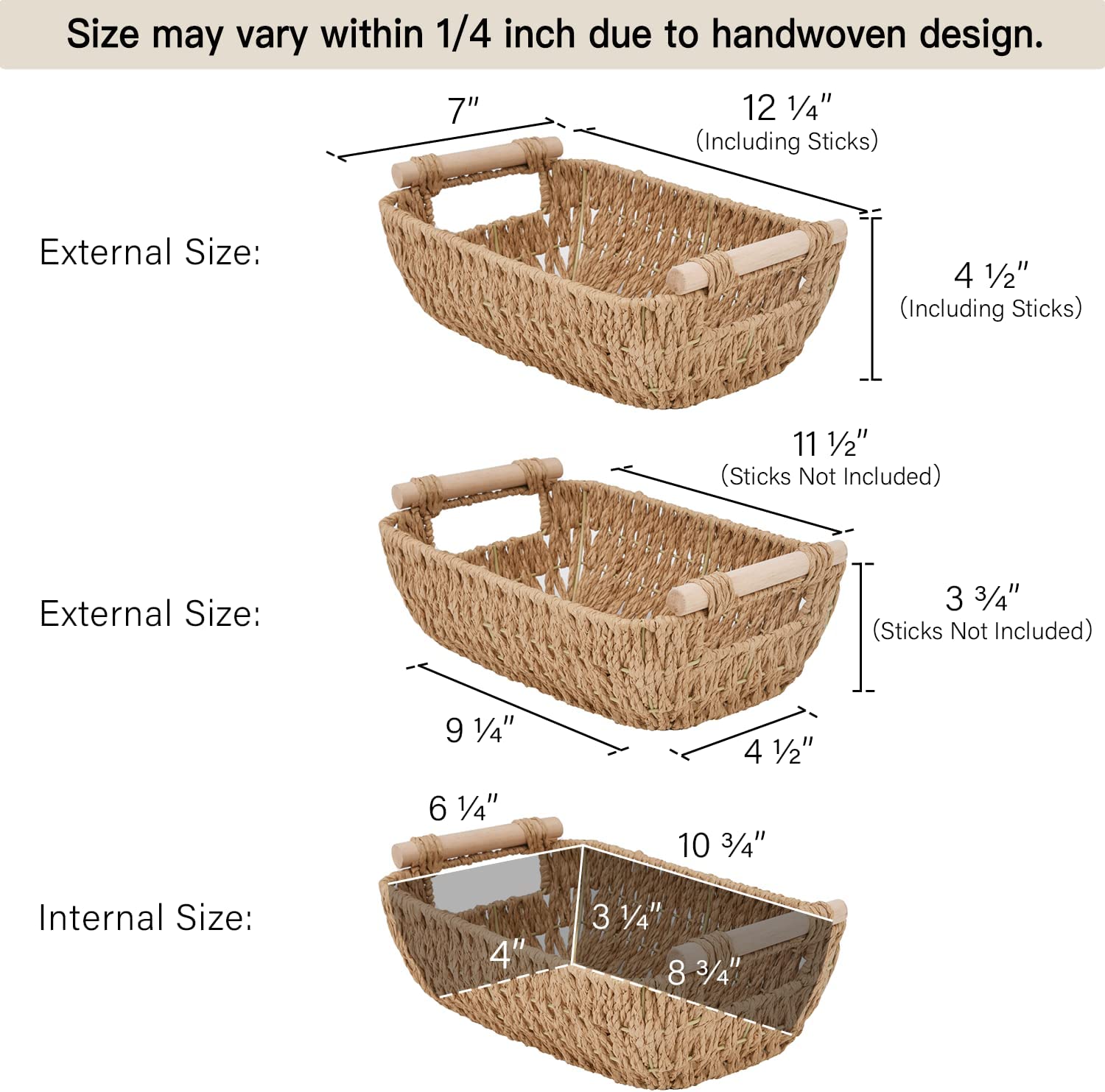Alternative view of Hand Woven Small Wicker Basket with Wooden Handle - Circular Paper Rope Storage