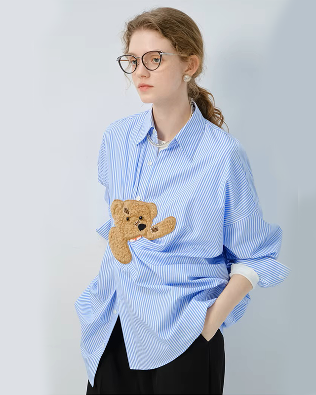 Alternative view of Playful Teddy Bear Pinstriped Shirt