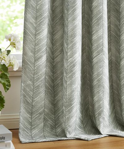 Herringbone Curtains 96"L x 50" W Jacquard Grommet Panels for Living Room & Bedroom - Image 4