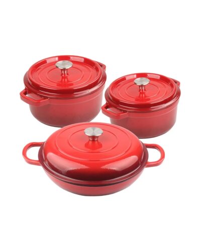 Alternative view of Enameled Cast Iron Cookware Set, 3-Piece , Non-Toxic Dutch Oven & Round Casseroles, Induction Safe