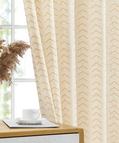 Alternative view of 96" X 50" Boho Curtains with Valance, Herringbone Semi-Sheer Farmhouse Drapes