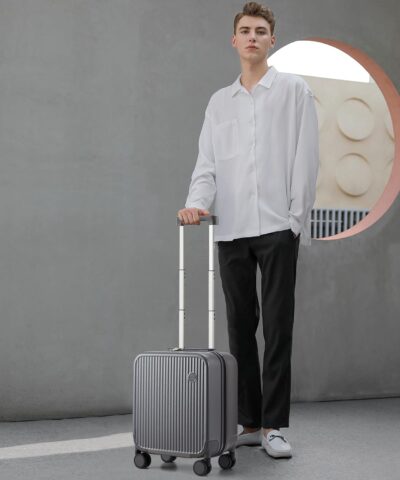 Mixi 2023 Carry On Suitcase Aluminum Frame Front Laptop Pocket Luggage PC TSA Lock Spinner Whieels Carry on 25082726 2