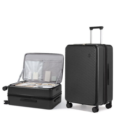 Mixi Expandable Carry On Luggage PC Hard Shell Suitcase Top Opening Rolling Travel Suitcases with Spinner Wheels TSA Lock %E2%80%93 Black24