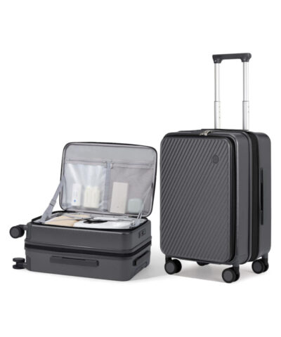 Mixi Expandable Carry On Luggage PC Hard Shell Suitcase Top Opening Rolling Travel Suitcases with Spinner Wheels TSA Lock %E2%80%93 grey20