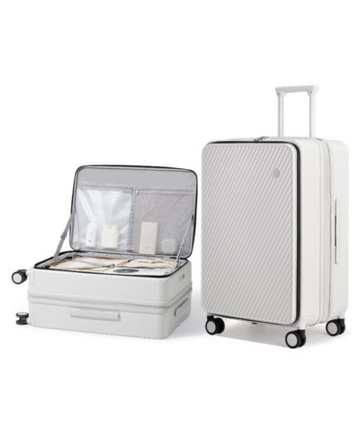 Mixi Expandable Carry On Luggage PC Hard Shell Suitcase Top Opening Rolling Travel Suitcases with Spinner Wheels TSA Lock %E2%80%93 white24