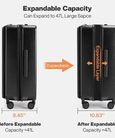 Mixi Expandable Carry On Luggage PC Hard Shell Suitcase Top Opening Rolling Travel Suitcases with Spinner Wheels TSA Lock 20 inch 25082722 2