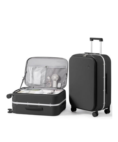 Mixi New PC Aluminum Frame Suitcase Front Opening Rolling Travel Luggage black 24