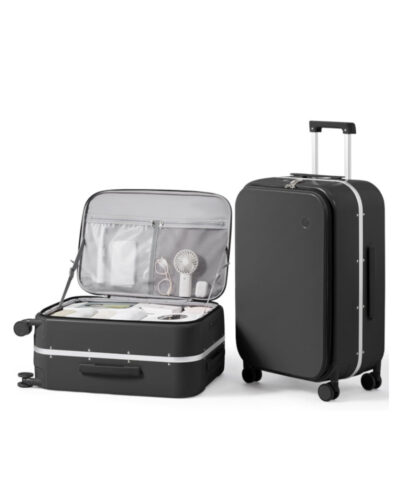 Mixi New PC Aluminum Frame Suitcase Front Opening Rolling Travel Luggage black 26