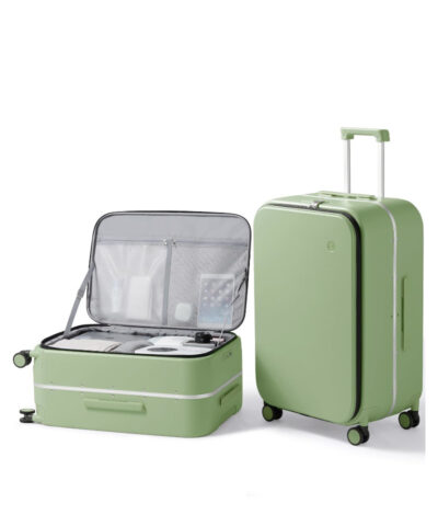 Mixi New PC Aluminum Frame Suitcase Front Opening Rolling Travel Luggage green 26