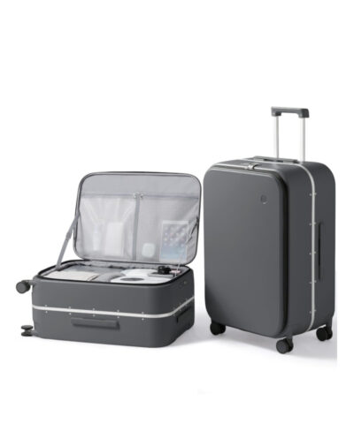 Mixi New PC Aluminum Frame Suitcase Front Opening Rolling Travel Luggage grey 24