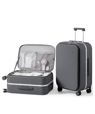 Mixi New PC Aluminum Frame Suitcase Front Opening Rolling Travel Luggage grey 26