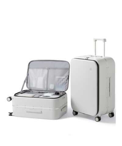 Mixi New PC Aluminum Frame Suitcase Front Opening Rolling Travel Luggage white 24