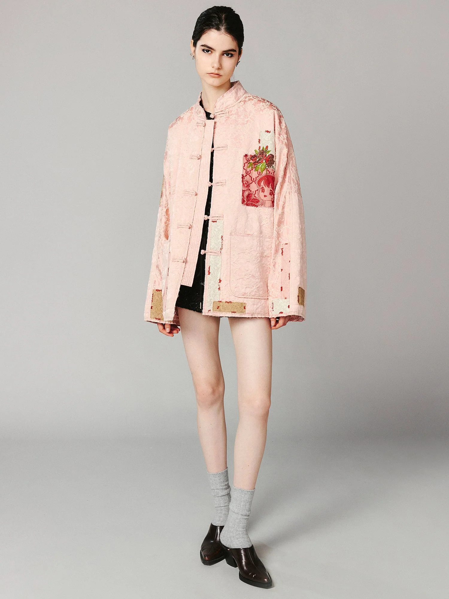 Alternative view of Anime Girl Patch Jacquard Old-style Cotton Jacket