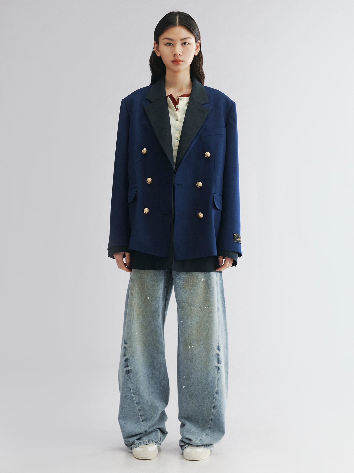 Alternative view of Layered double-breasted blazer