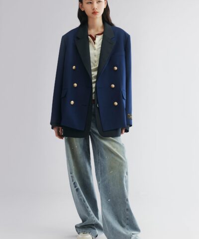 Layered double-breasted blazer-navy