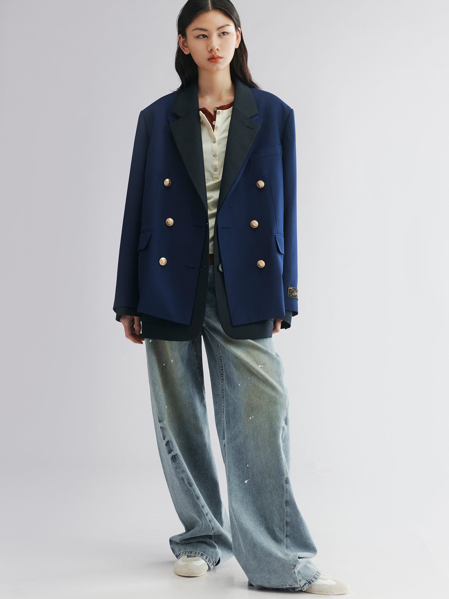 Layered double-breasted blazer-navy