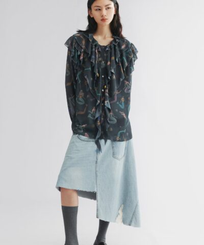 Mermaid ruffle collar shirt-grey